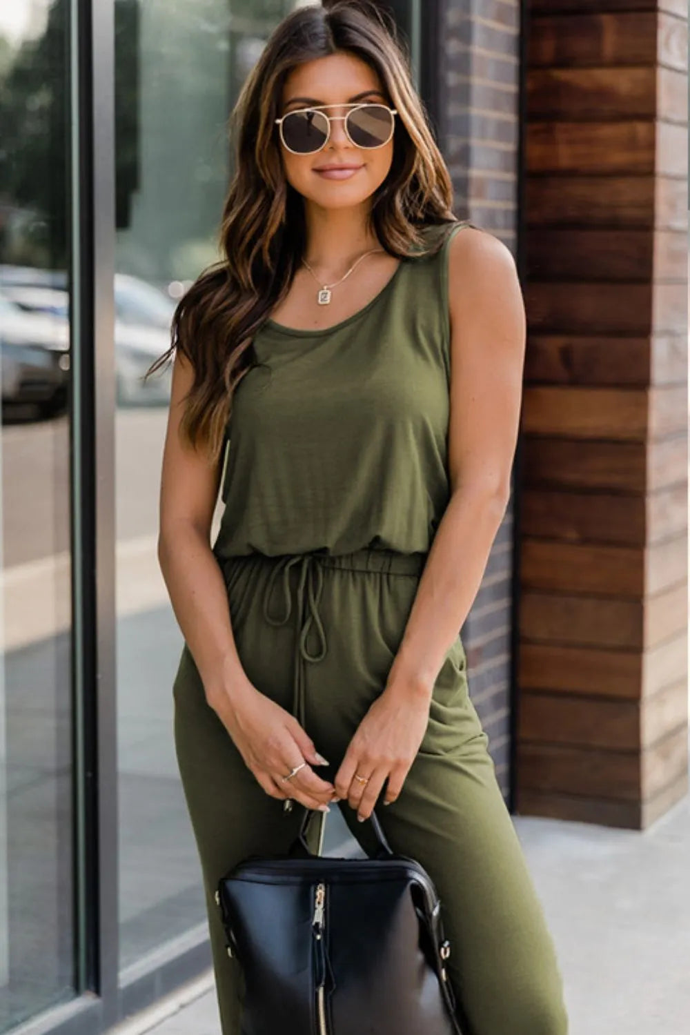 Drawstring Round Neck Sleeveless Jumpsuit (7)