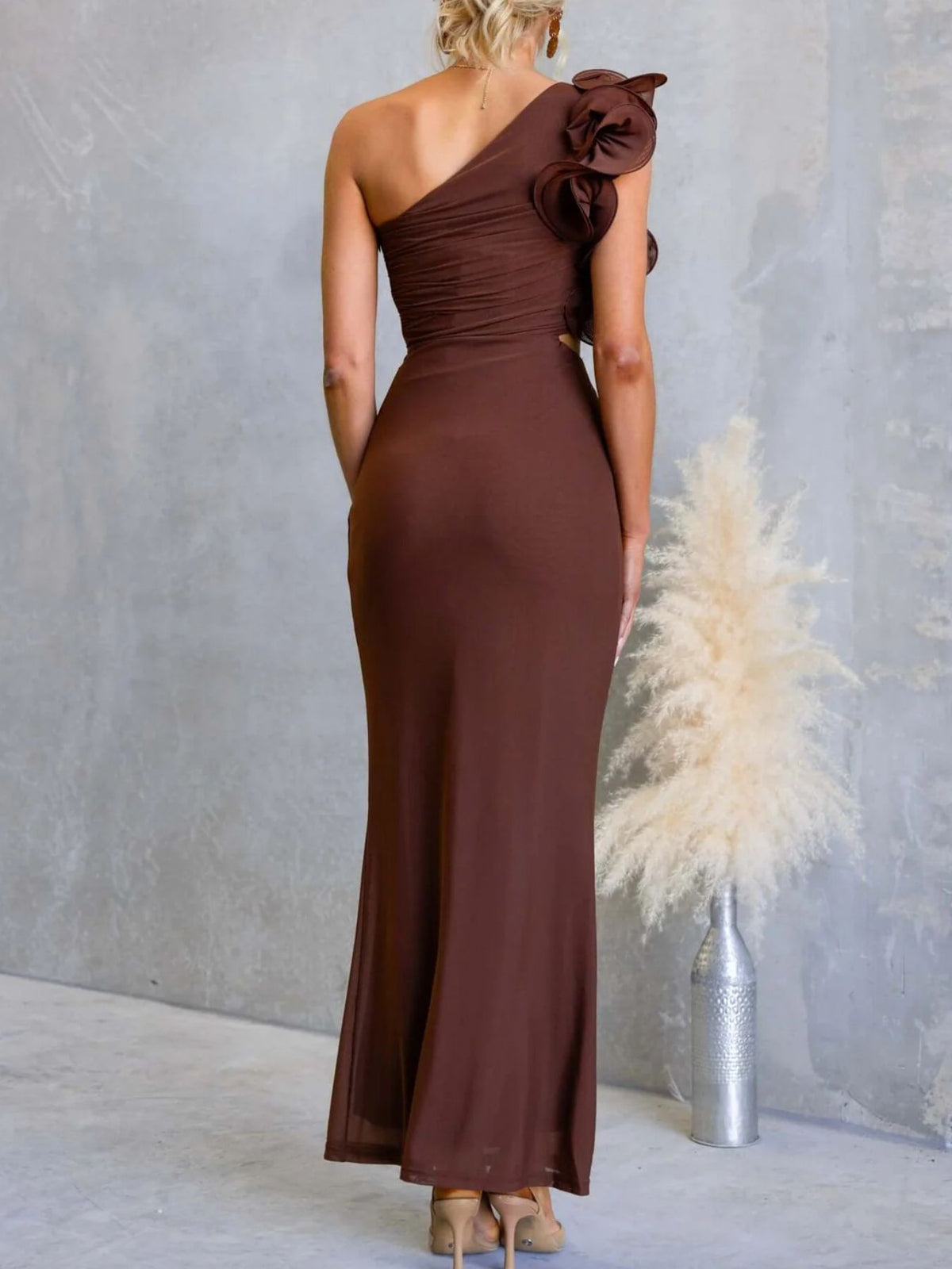 One-shoulder Floral Trim Sleeveless Maxi Dress (27)