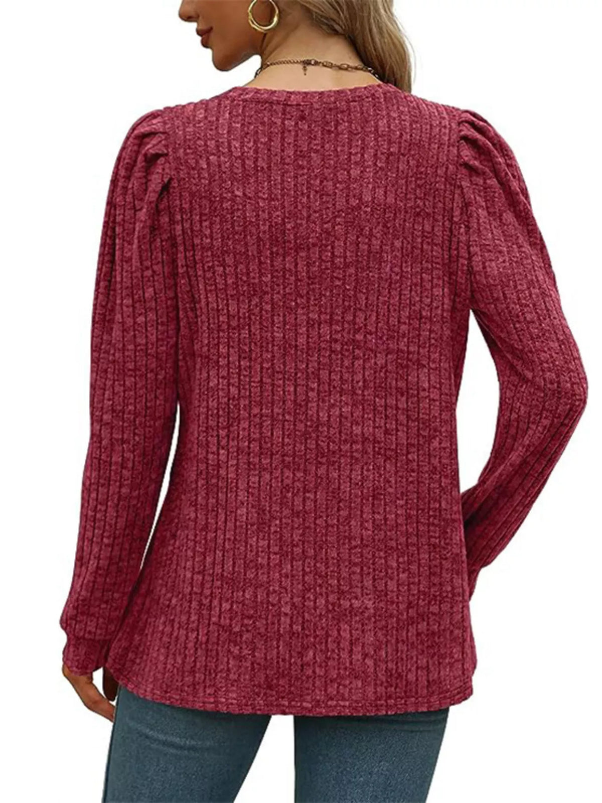 Ribbed Knit Top Puff Sleeves (4)