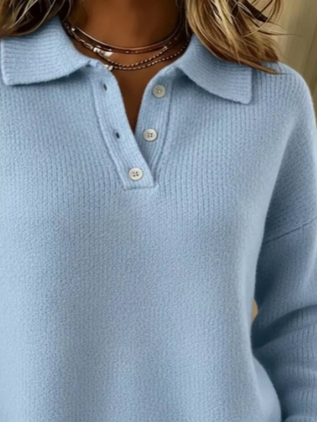 Full Size Half Button Collar Drop Shoulder Sweater Plus (10)