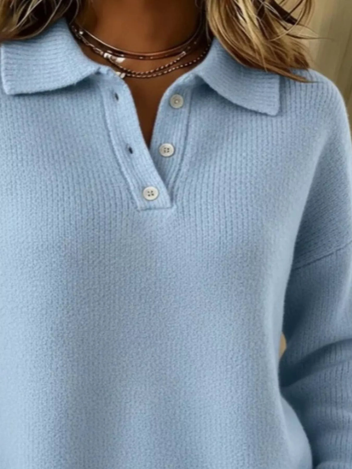 Full Size Half Button Collar Drop Shoulder Sweater Plus (10)