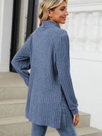 Slit Mock Neck Long Sleeve T-shirt (2)