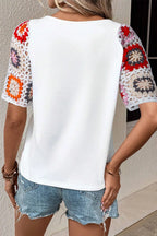 Geometric Round Neck Short Sleeve Blouse (2)