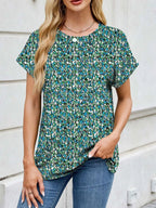 Printed Round Neck Short Sleeve Top (22)