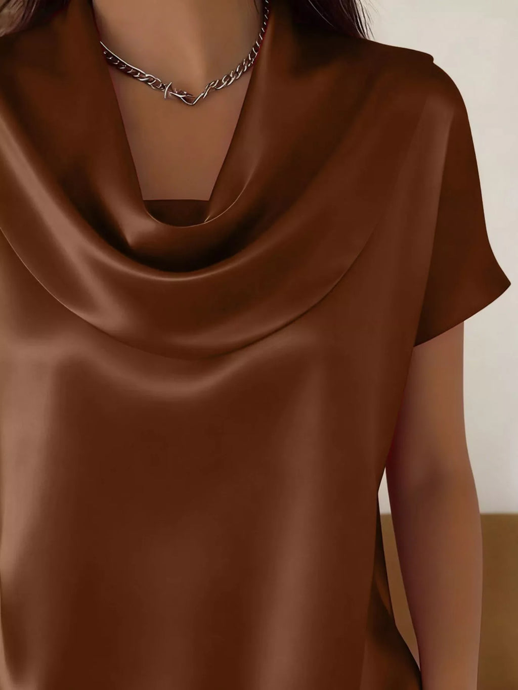 Cowl Neck Short Sleeve Blouse (6)