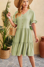 Swiss Dot Ruffled V-neck Tiered Dress (8)