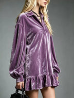 Full Size Velvet Ruffled Hem Long Sleeve Dress Plus (8)