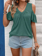 Cold Shoulder V-neck T-shirt (18)