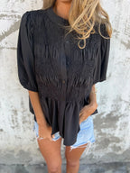 Full Size Smocked Button Front Puff Sleeve Shirt Plus (13)