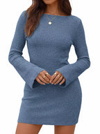 Ribbed Knit Long Sleeve Slim Fit Sweater Dress (5)