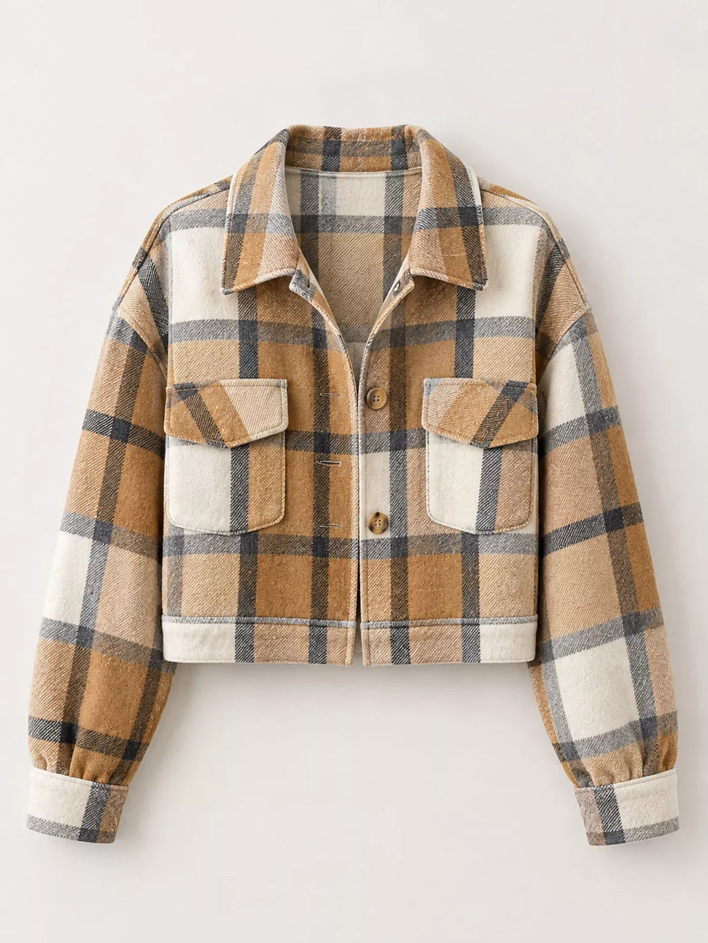Plaid Button-front Cropped Jacket (17)