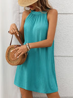 Textured Grecian Neck Mini Dress (10)