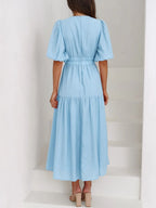 V-neck Puff Sleeve Midi Dress (4)