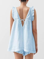 Ruffle Trim V-neck Top Shorts Set (3)