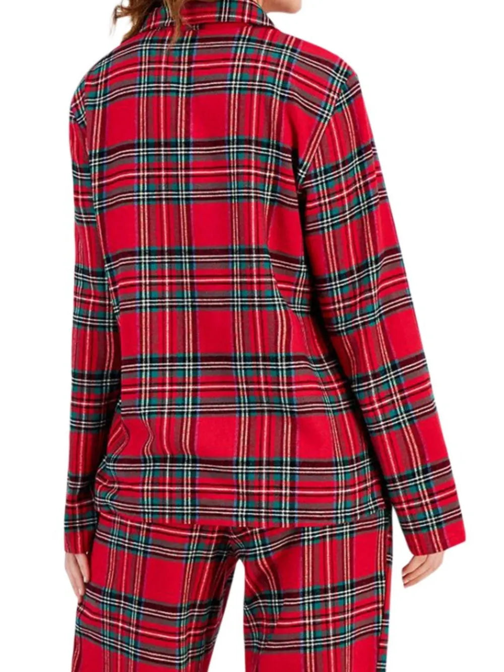 Plaid Collared Neck Button Up Top Pants Lounge Set (3)