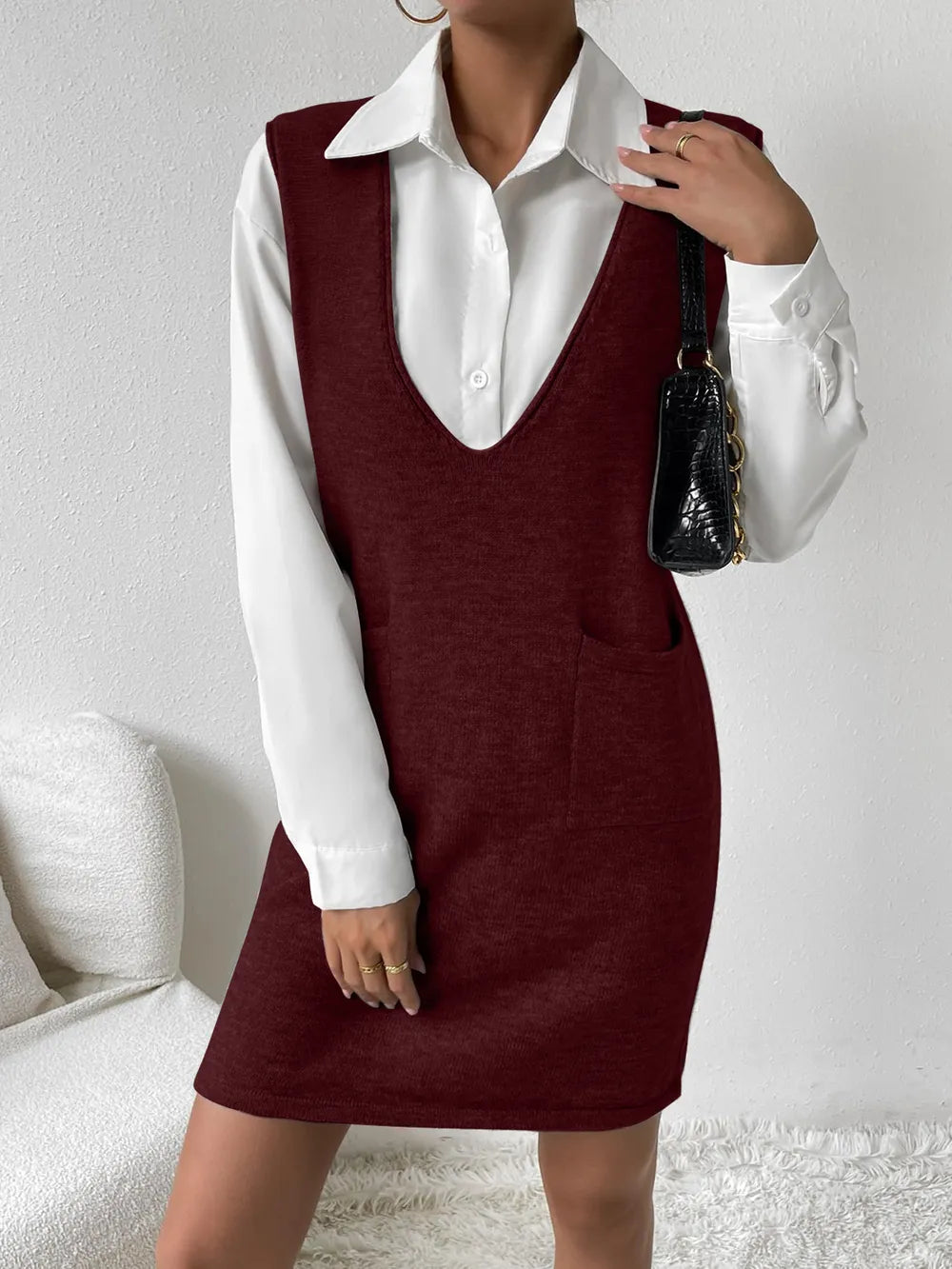 V-neck Sleeveless Sweater Dress Pockets (18)