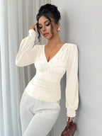 Pearl Embellished V-neck Blouse (11)