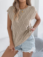 Round Neck Cap Sleeve Knit Top (12)