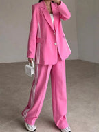 Side Striped Long Sleeve Blazer Pants Set