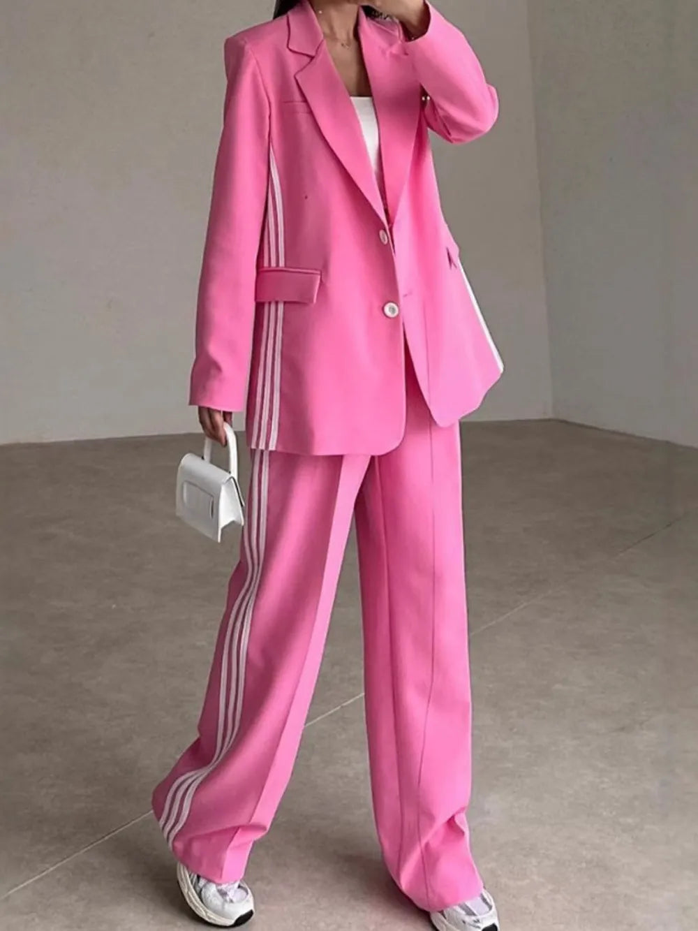 Side Striped Long Sleeve Blazer Pants Set