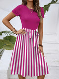 Striped Round Neck Short Sleeve Dress (5)
