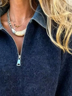 Contrast Denim Collar Half-zip Knit Sweater (11)