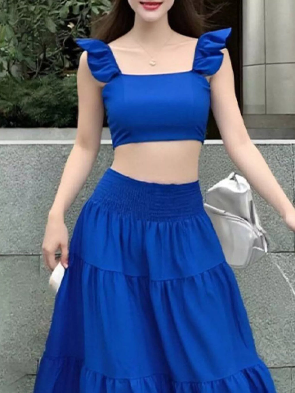 Crop Top Tiered Maxi Skirt Set (19)