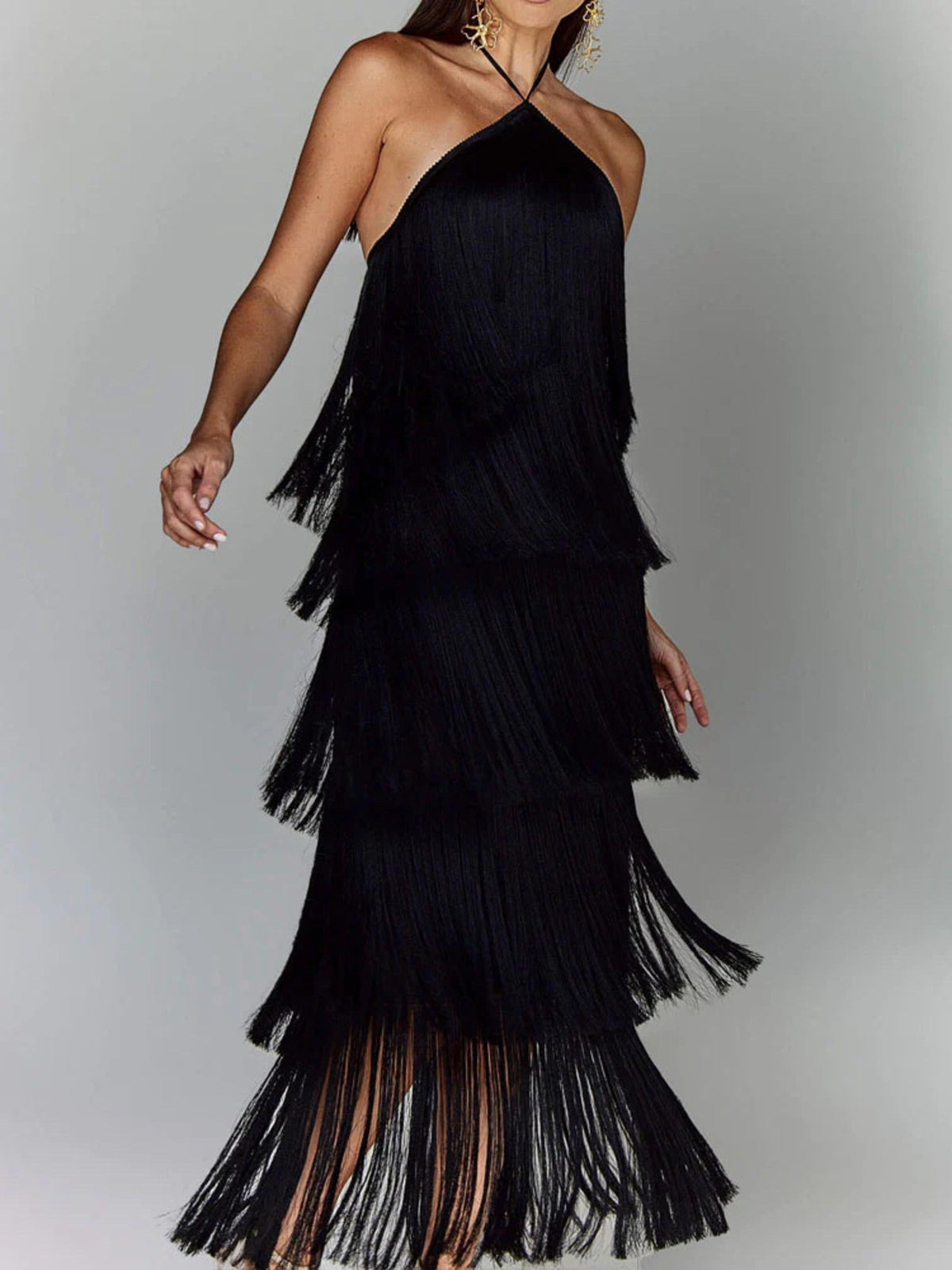 Fringe Halter Neck Maxi Dress (4)