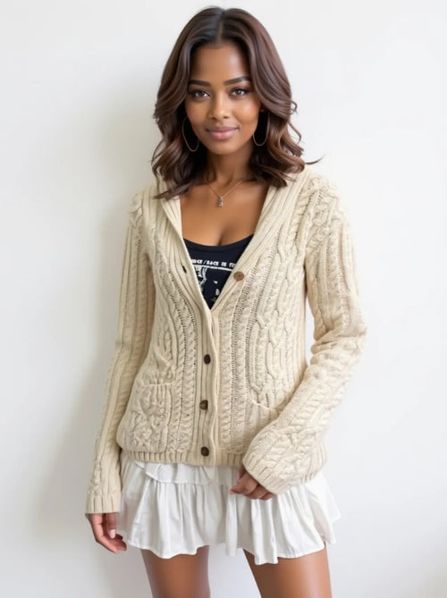 Cable Knit Button Up Cardigan (2)