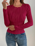 Textured Round Neck Long Sleeve Top (14)