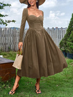 Sweetheart Neckline Long Sleeve A-line Midi Dress (10)