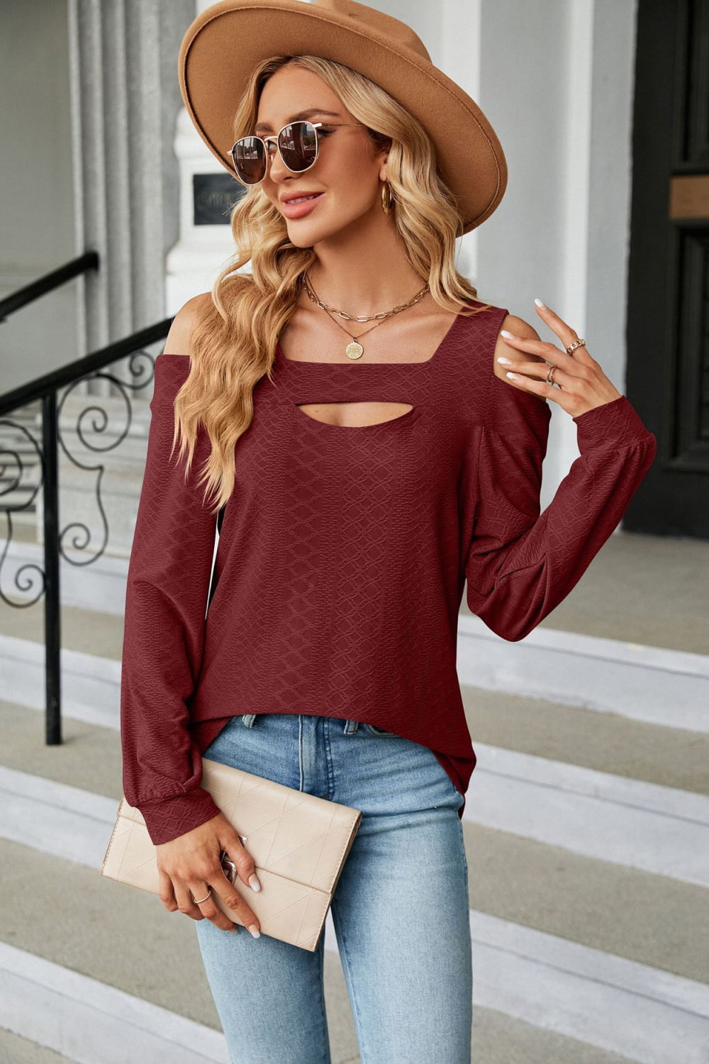 Cold Shoulder Square Neck Cutout Blouse (17)