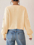 Floral V-neck Button-down Cropped Cardigan (8)