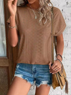 Eyelet Round Neck Short Sleeve Top (7)