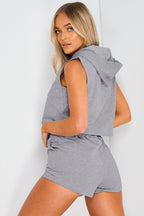 Hooded Crop Top Pocketed Shorts Set (17)