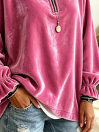 Velvet Quarter-zip Sweatshirt Ruffled Cuffs (9)