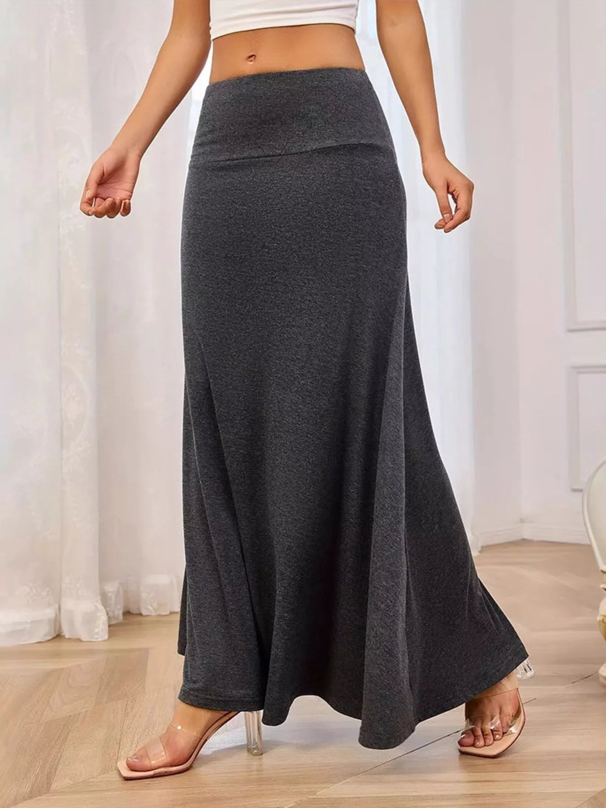 Flowy Maxi Skirt Wide Waistband (2)