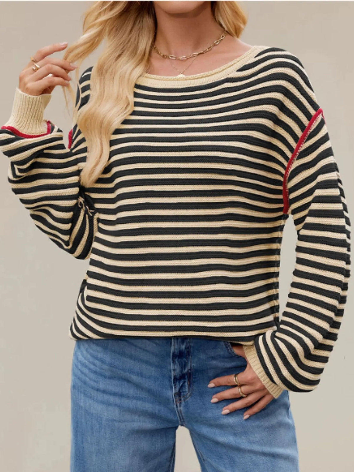Slit Striped Oversized Sweater (8)