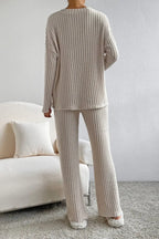 Ribbed V-neck Top Pants Set (19)