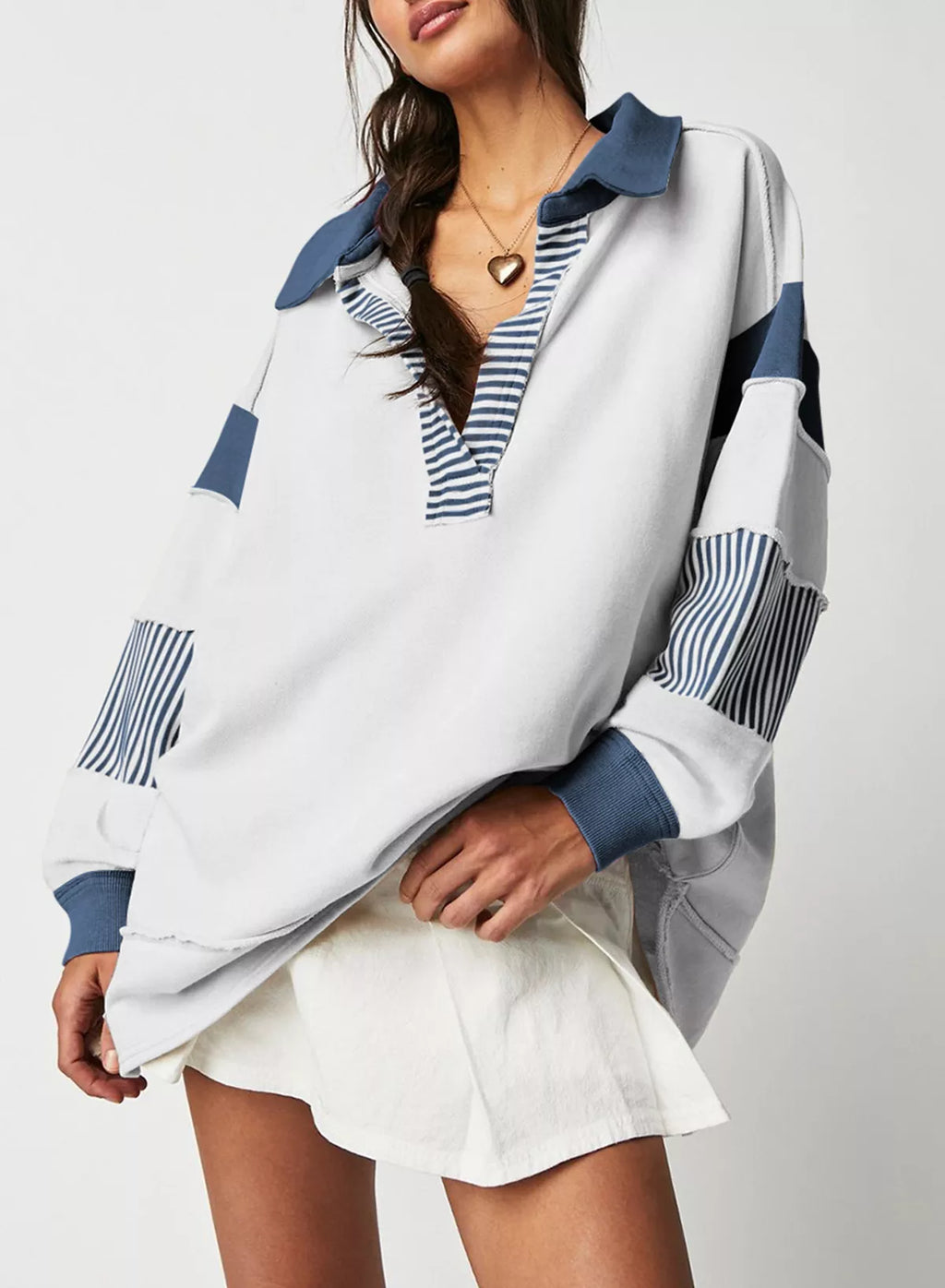 Block Striped Johnny Collar Sweatshirt (7)
