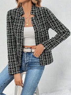 Plaid Open Front Long Sleeve Jacket (10)