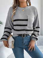 Striped Round Neck Long Sleeve Sweater (10)