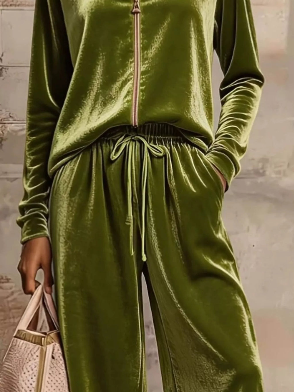 Velvet Zip-up Top Pants Set (4)