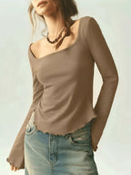 Long Sleeve Square Neck Slim-fit T-shirt (12)
