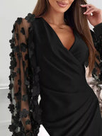 Floral Applique Mesh Sleeve Bodycon Dress (12)