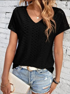 Eyelet V-neck Short Sleeve T-shirt (4)