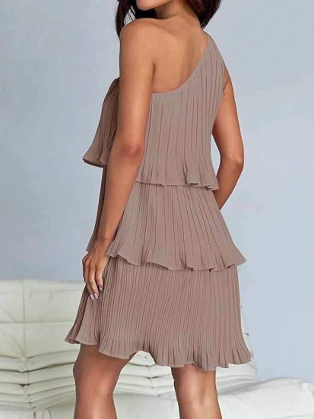 Layered Single Shoulder Mini Dress (7)