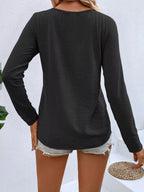Full Size V-neck Decor Button Long Sleeve T-shirt Plus (6)