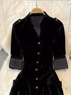 Velvet Button-down Midi Dress (3)