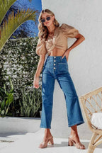 Button Fly Cropped Wide Leg Jeans (5)